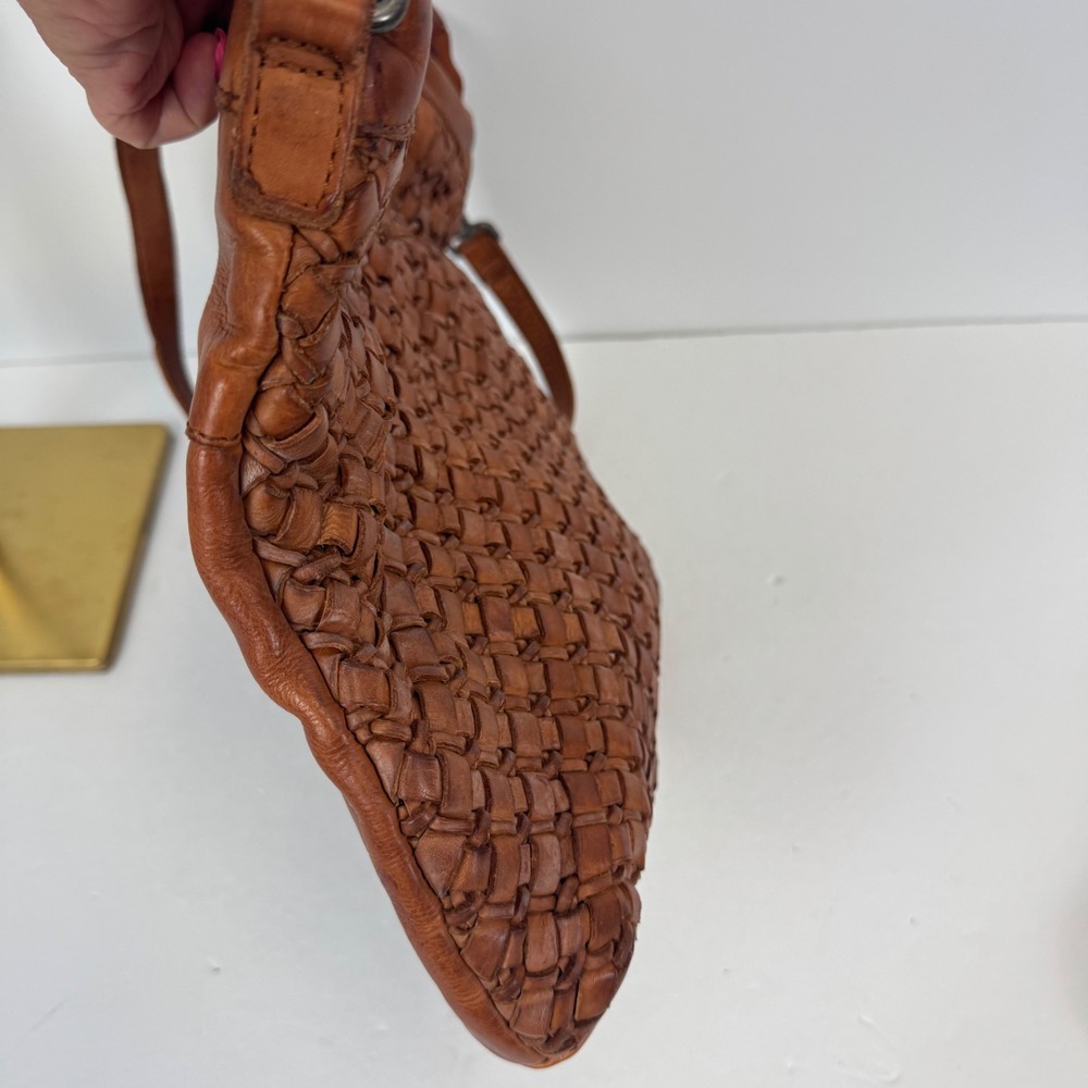 Vilenca Holland Woven Leather Crossbody Bag Cognac Brown Top Handle Tote - Picture 6 of 16
